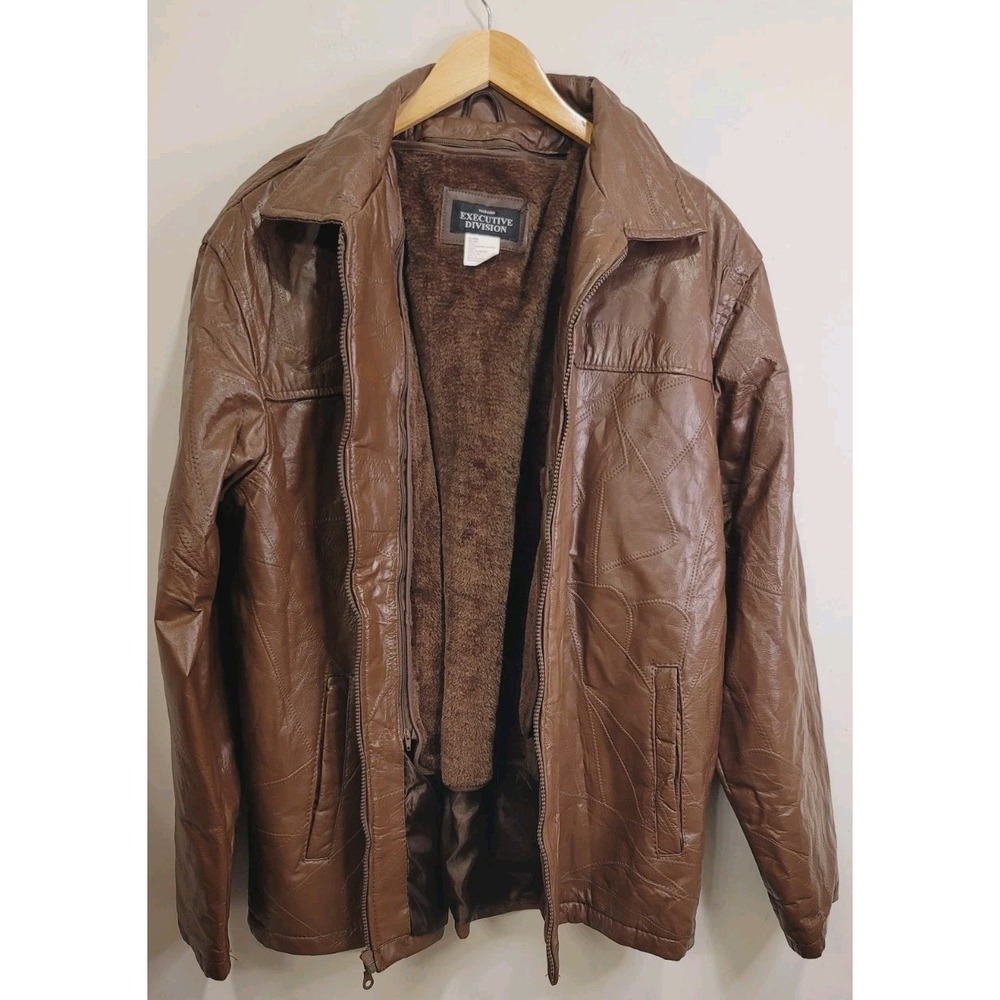 Haband Executive Division Extra Large Brown Leather*Jacket Patchwork Zip VTG 90s
